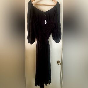 Ann Taylor Metallic Stripe Midi Wrap Dress (Size 14)